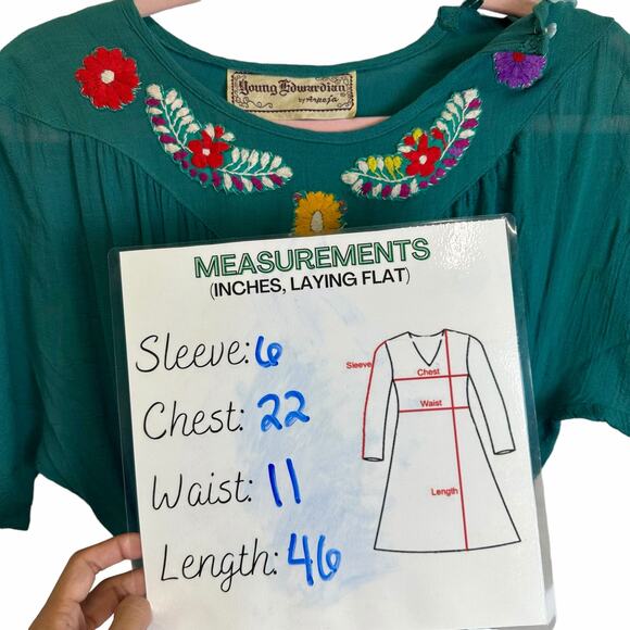 VTG. 70’s Young Edwardian by Arpeja Midi Dress‎ Women’s sz. M Green Boho Prairie - Picture 9 of 9